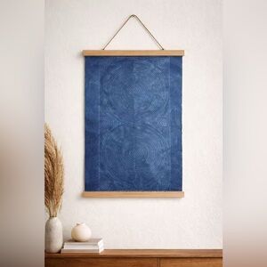 Handmade Indigo Batik Linen Textile 22x17 Wall Art or Table Placemat Runner BA17